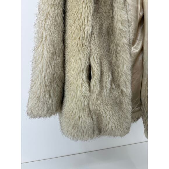 ASOS Cream Faux Fur Coat with Hood - Picture 3 of 6